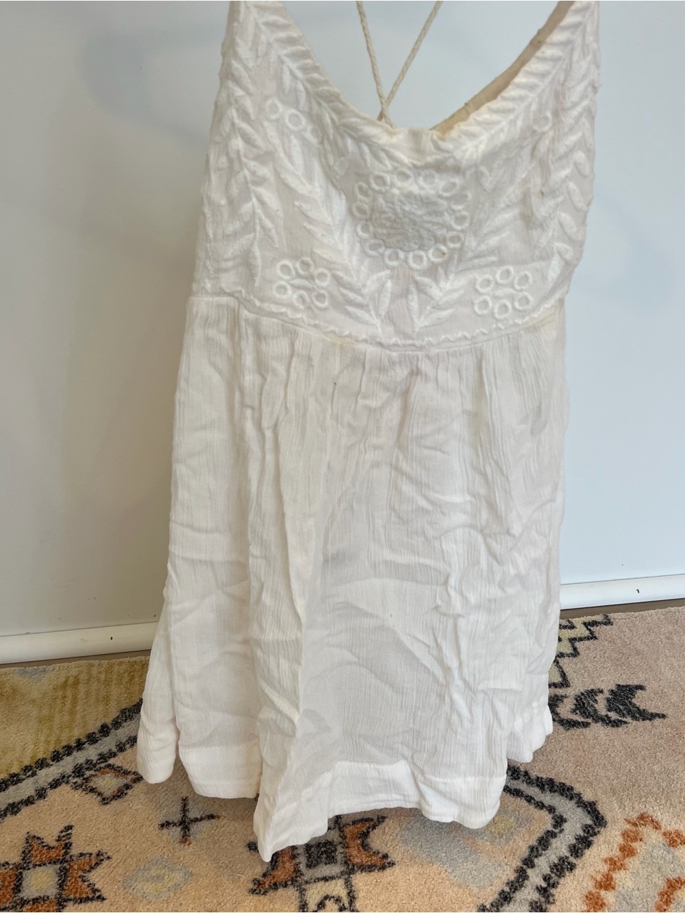 Free People White Embroidered Cotton Tank